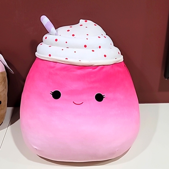 Squishmallow Cinnamon the Frozen Yogurt Pink Drink 16" Plush Toy Kellytoy XLarge - Picture 1 of 5
